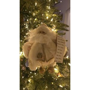 Beige Santa Claus Ornament Gold Clock Traditional Christmas Free Standing SZ L